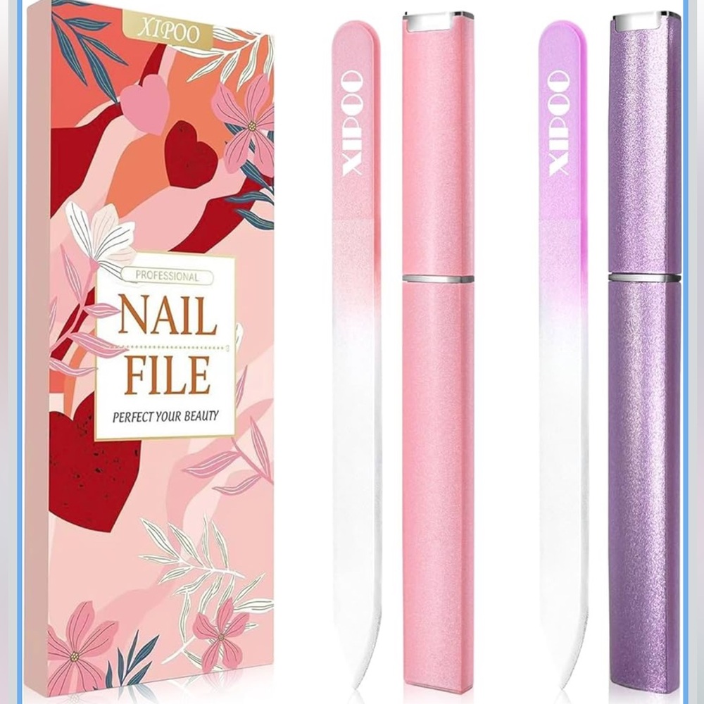 2 Pk Glass Nail File with Case for Natural Nails